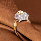 Unique Adjustable Silver Bunny And Carrot Crystal Ring
