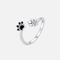925 Sterling Silver Paw Ring – Adjustable With Zirconia & Enamel