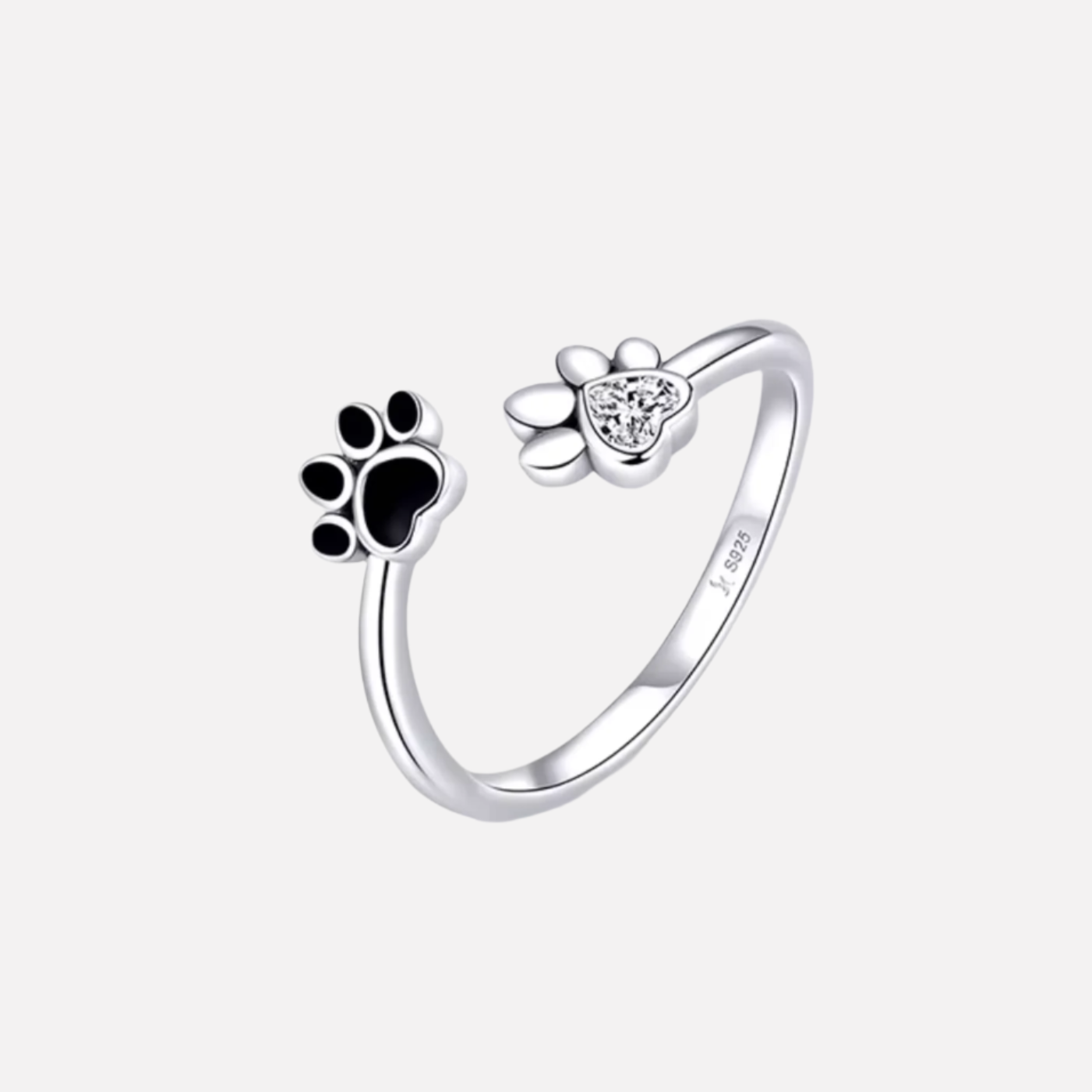 925 Sterling Silver Paw Ring – Adjustable With Zirconia & Enamel
