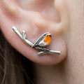Robin Bird Ear Climbers Orange Enamel