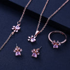 Rose Gold Paw Jewelry Set – 4 Pieces With Zirconia Heart (Ring, Necklace, Earrings, Bracelet)
