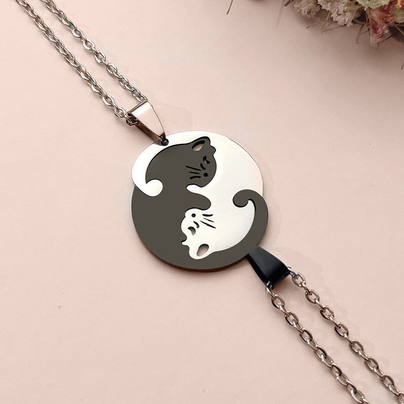 Ying Yang Cat Stainless Steel Necklace